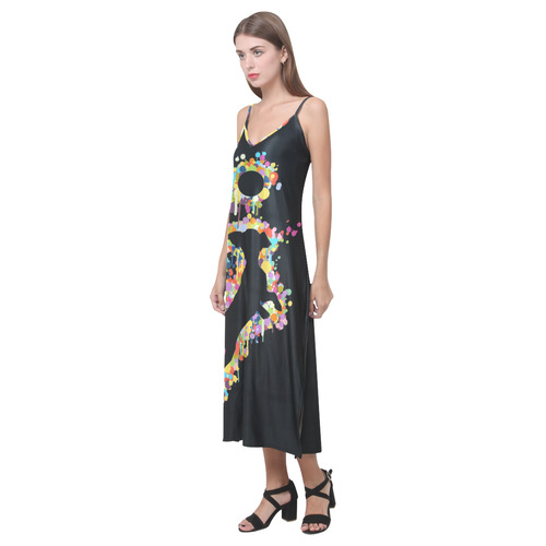Playing Dog with Ball V-Neck Open Fork Long Dress(Model D18)