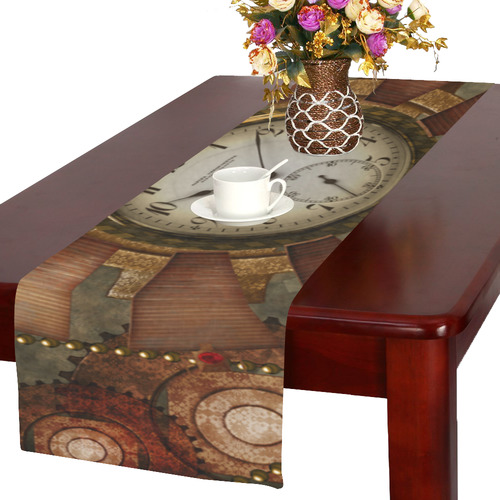 Steampunk, wonderful clocks in noble design Table Runner 16x72 inch