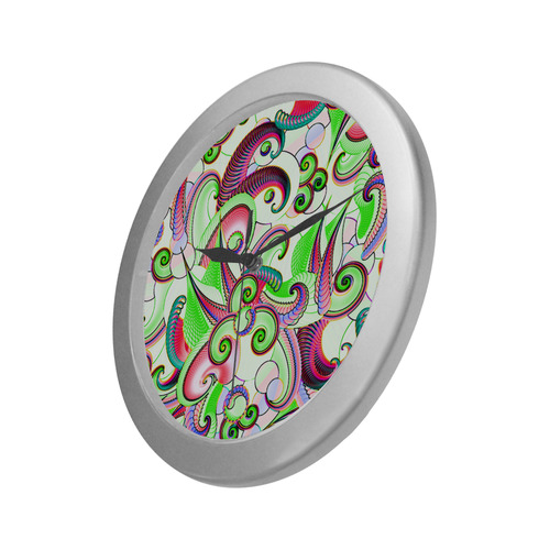 Jungle Flowers Silver Color Wall Clock