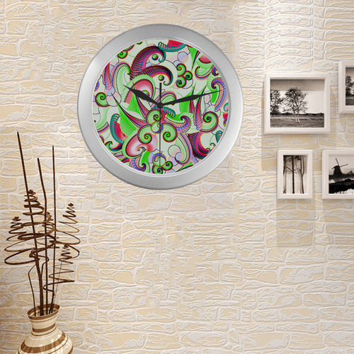 Jungle Flowers Silver Color Wall Clock