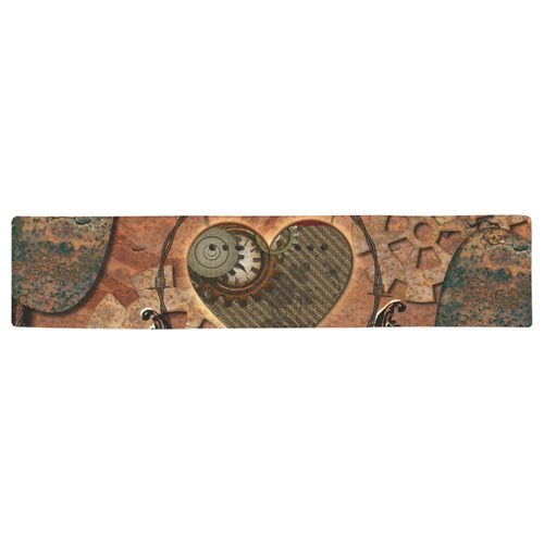 Steampunk wonderful heart, clocks and gears Table Runner 16x72 inch