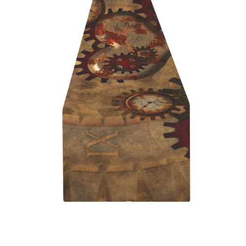 Steampunk, noble design clocks and gears Table Runner 16x72 inch