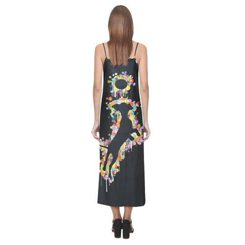 Playing Dog with Ball V-Neck Open Fork Long Dress(Model D18)