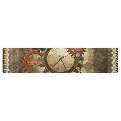 Steampunk, wonderful noble desig, clocks and gears Table Runner 16x72 inch