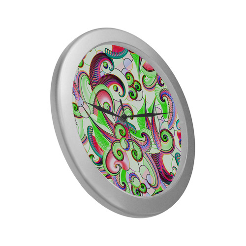 Jungle Flowers Silver Color Wall Clock