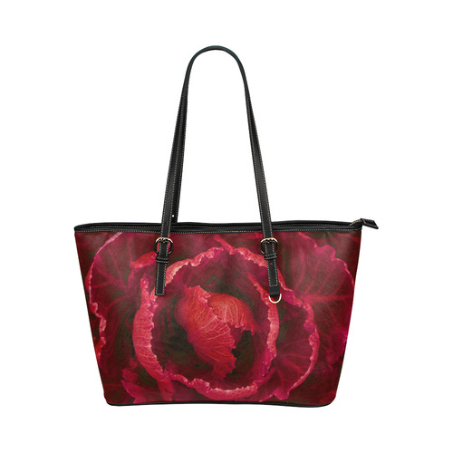Red Cabbage Leaves Nature Art Leather Tote Bag/Small (Model 1651)