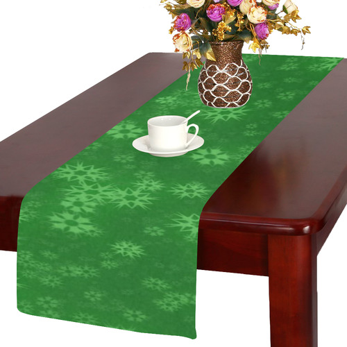 Snow stars green Table Runner 14x72 inch