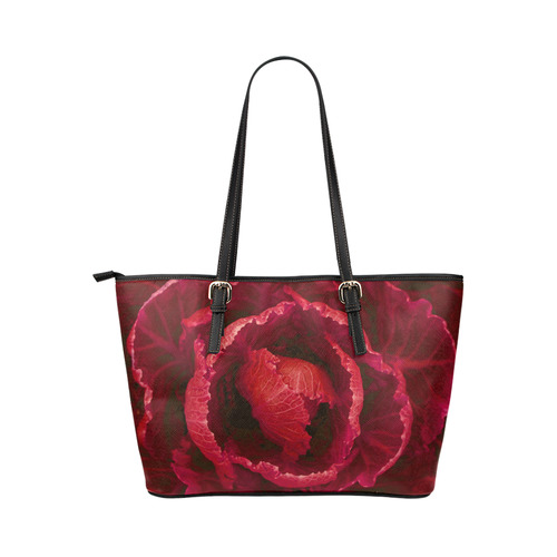 Red Cabbage Leaves Nature Art Leather Tote Bag/Small (Model 1651)