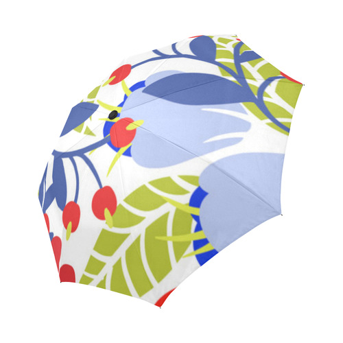 Red Blue Colorful Modern Floral Pattern Auto-Foldable Umbrella (Model U04)