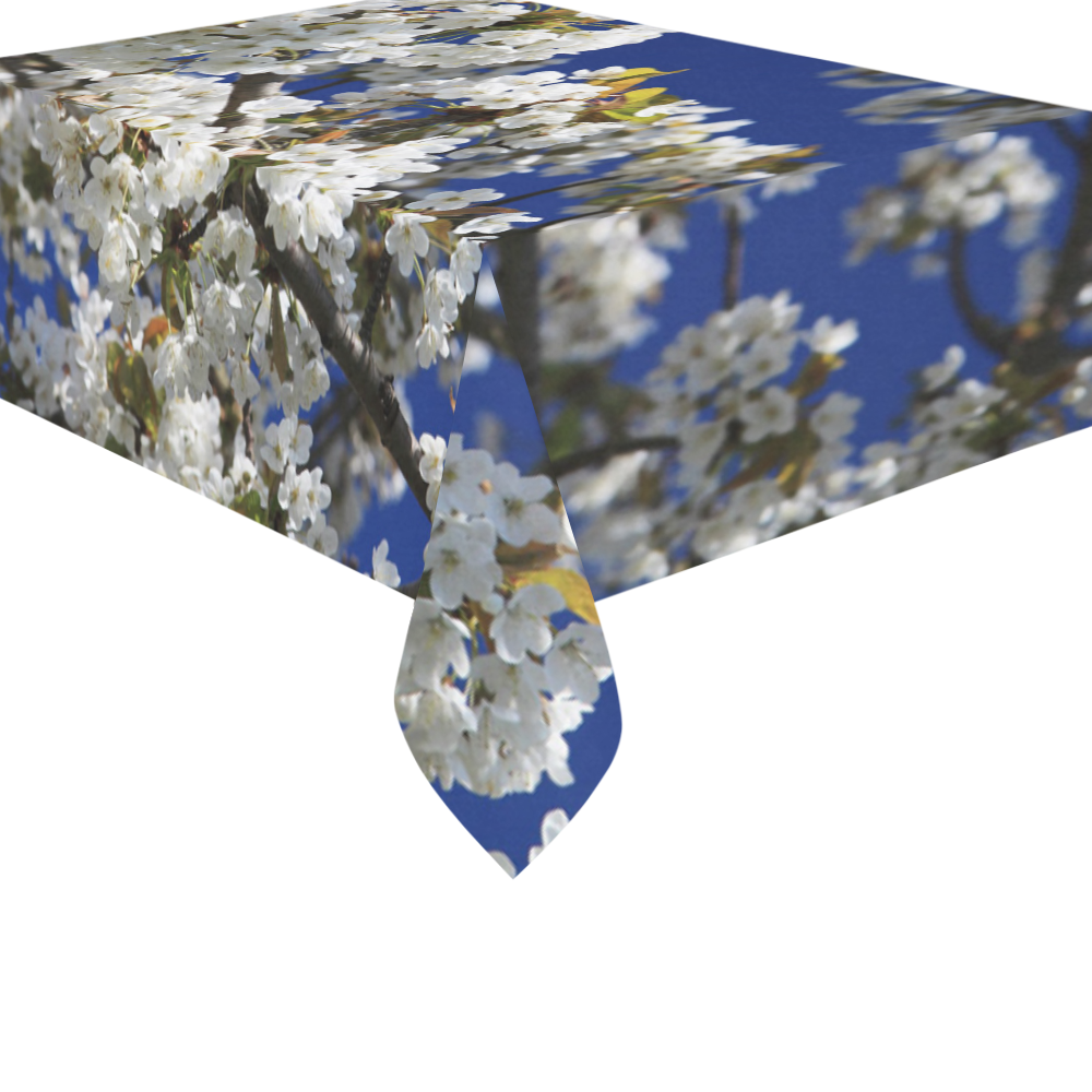 Japanese Cherry Blossom Floral Cotton Linen Tablecloth 60"x 84" | ID