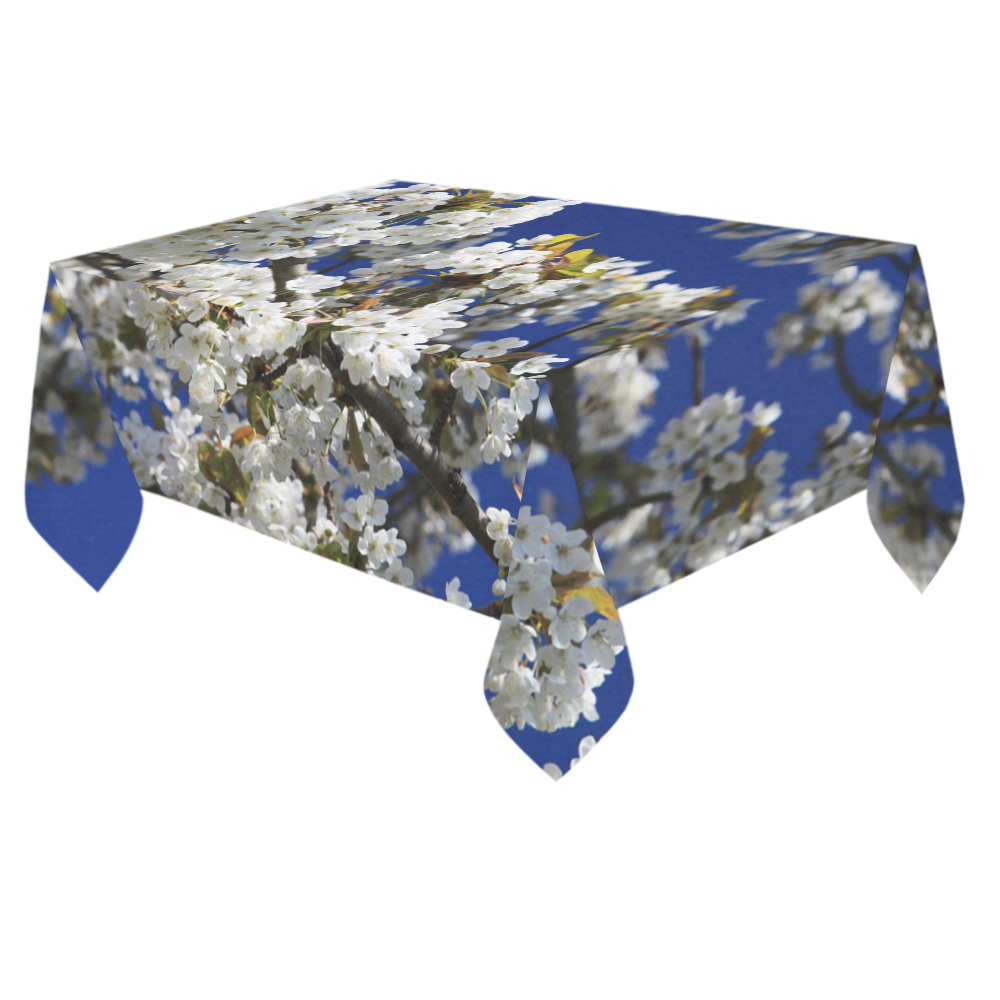 Japanese Cherry Blossom Floral Cotton Linen Tablecloth 60"x 84" | ID