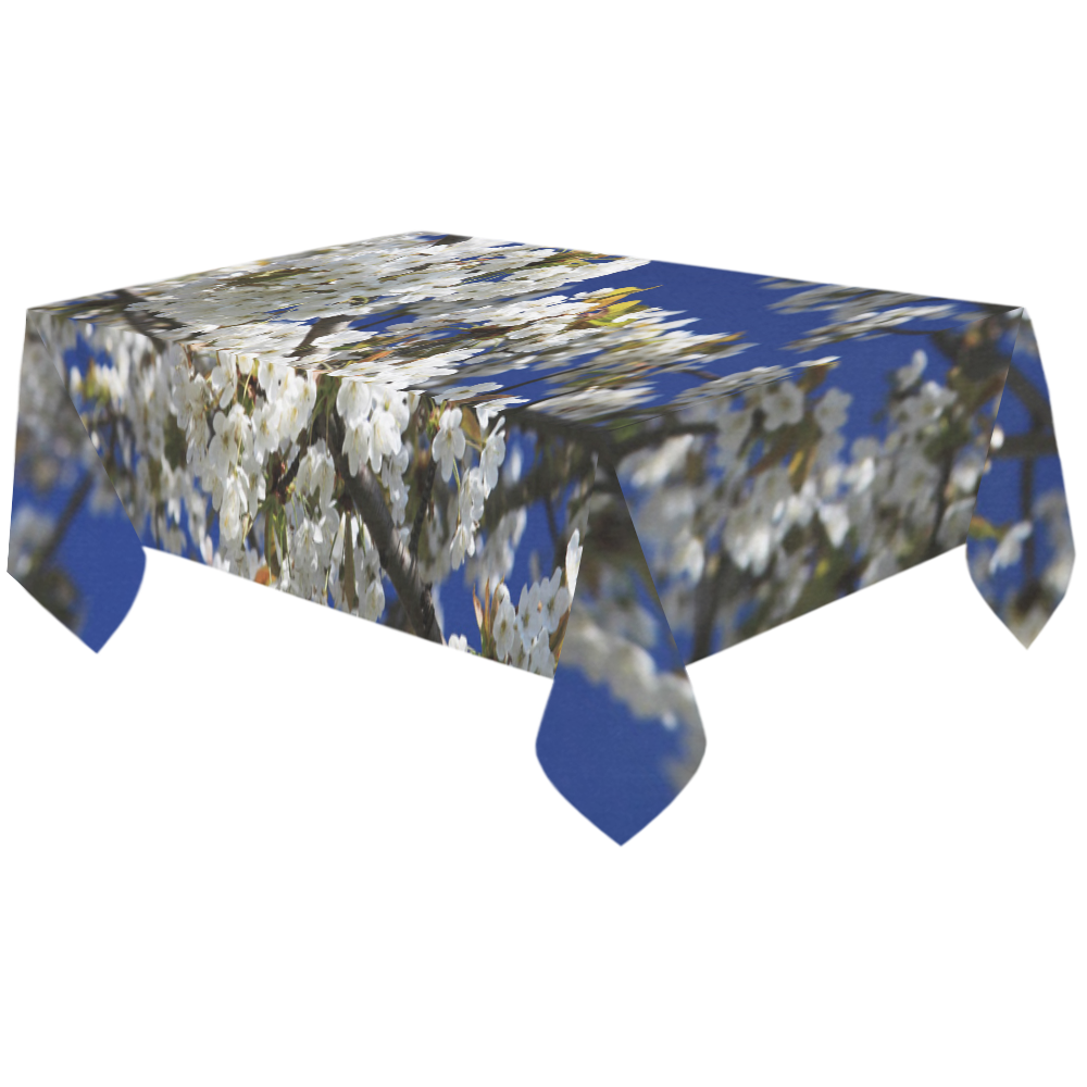 Japanese Cherry Blossom Floral Cotton Linen Tablecloth 60"x120" ID