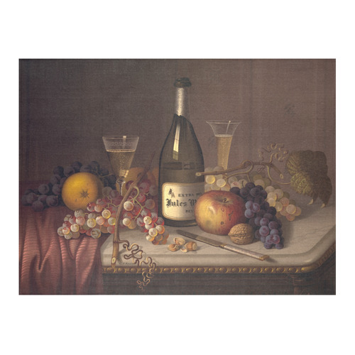 Vintage Still Life Painting Fruit Cotton Linen Tablecloth 52"x 70"
