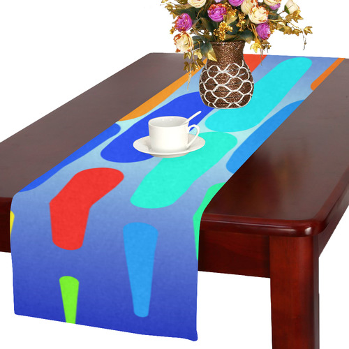 Colorful shapes on a blue background Table Runner 16x72 inch