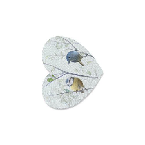 2 Cute Birds in Tree - watercolor Heart Coaster