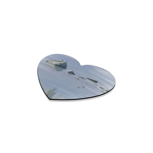 Gulls on stones, watercolor birds Heart Coaster