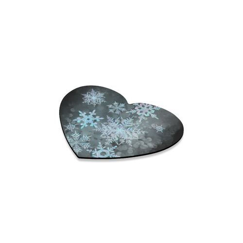 Snowflakes, snow, white and blue, Christmas Heart Coaster