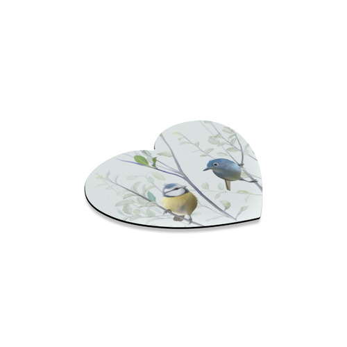 2 Cute Birds in Tree - watercolor Heart Coaster