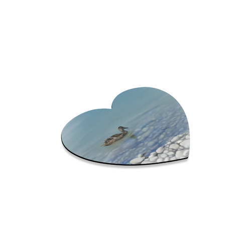 Swimming Duck, watercolor bird Heart Coaster