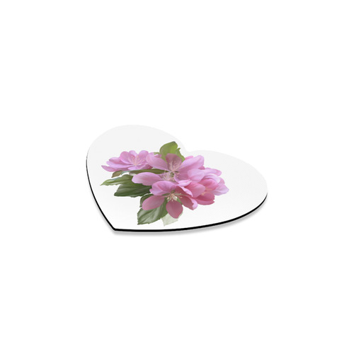 Pink Blossom Branch, , floral watercolor Heart Coaster