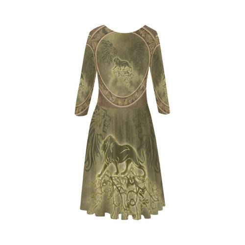Lion with floral elements, vintage Elbow Sleeve Ice Skater Dress (D20)