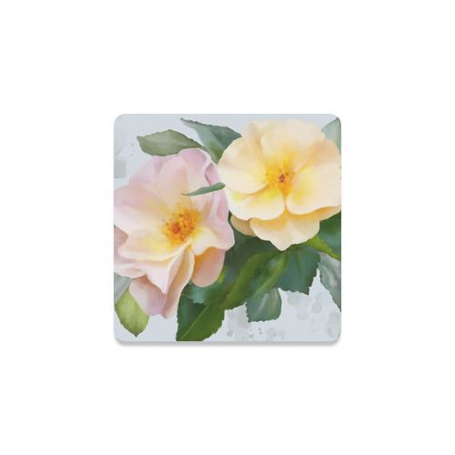 2 Wild Roses floral watercolor Square Coaster