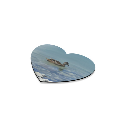 Swimming Duck, watercolor bird Heart Coaster