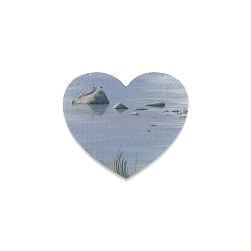 Gulls on stones, watercolor birds Heart Coaster