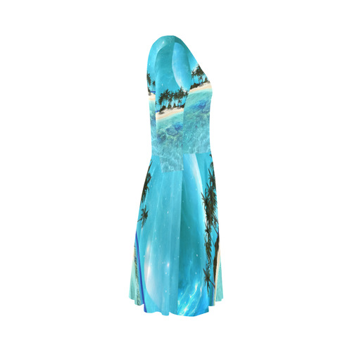 Wonderful tropical island Elbow Sleeve Ice Skater Dress (D20)