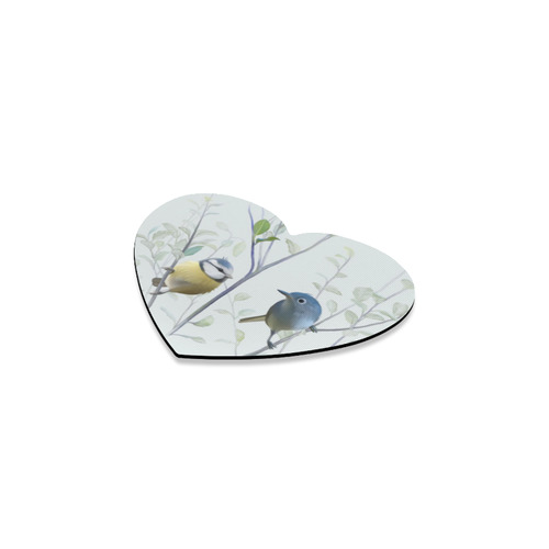 2 Cute Birds in Tree - watercolor Heart Coaster