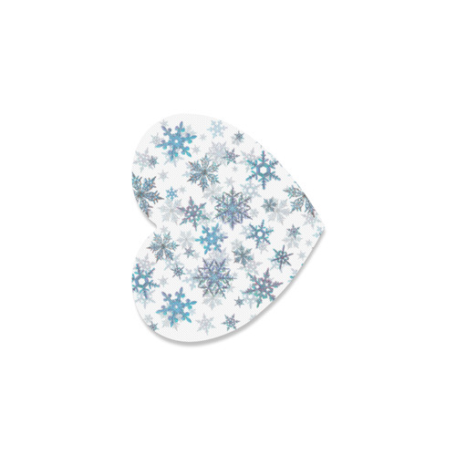 Snowflakes, Blue snow, stitched, Christmas Heart Coaster