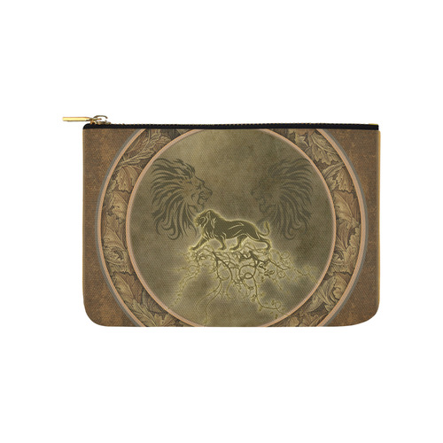 Lion with floral elements, vintage Carry-All Pouch 9.5''x6''