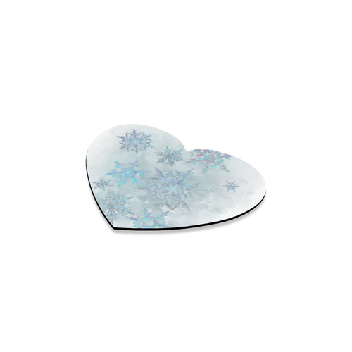 Snowflakes, snow, white and blue, Christmas Heart Coaster