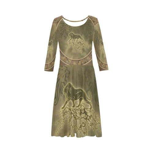 Lion with floral elements, vintage Elbow Sleeve Ice Skater Dress (D20)