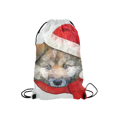 christmas santa dog Small Drawstring Bag Model 1604 (Twin Sides) 11"(W) * 17.7"(H)