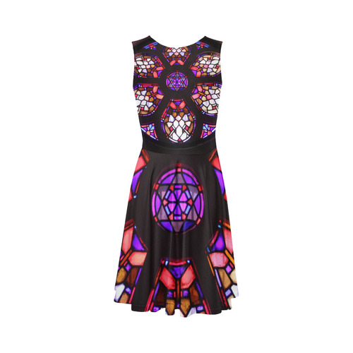 Purple Rosary Window Mandala Sleeveless Ice Skater Dress (D19)