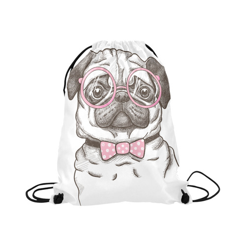 pug in glasses Large Drawstring Bag Model 1604 (Twin Sides)  16.5"(W) * 19.3"(H)