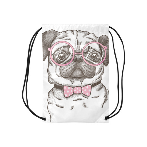 pug in glasses Small Drawstring Bag Model 1604 (Twin Sides) 11"(W) * 17.7"(H)