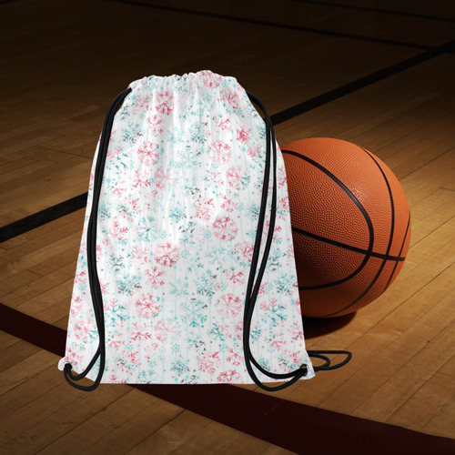 watercolor snowflakes, christmas pattern Medium Drawstring Bag Model 1604 (Twin Sides) 13.8"(W) * 18.1"(H)