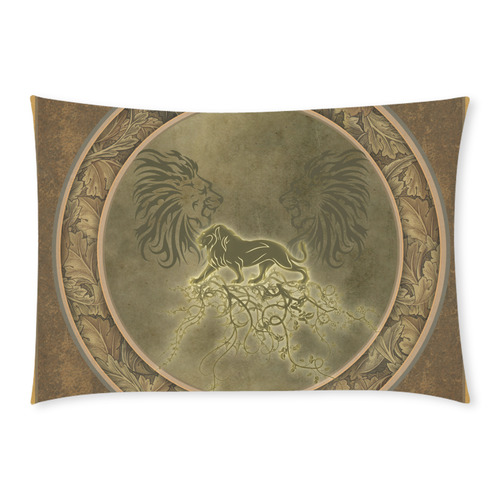 Lion with floral elements, vintage Custom Rectangle Pillow Case 20x30 (One Side)