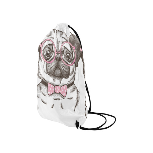 pug in glasses Small Drawstring Bag Model 1604 (Twin Sides) 11"(W) * 17.7"(H)