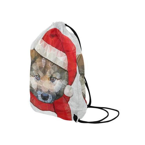 christmas santa dog Medium Drawstring Bag Model 1604 (Twin Sides) 13.8"(W) * 18.1"(H)