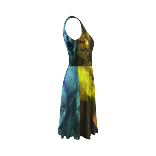 Yellow and Blue Sparkling Rose Sleeveless Ice Skater Dress (D19)