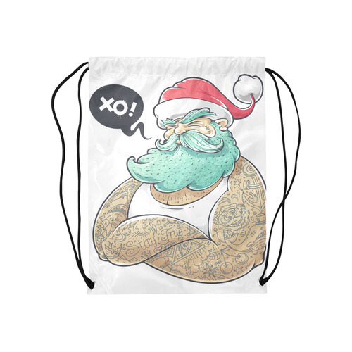 Hipster Santa Claus, Christmas Medium Drawstring Bag Model 1604 (Twin Sides) 13.8"(W) * 18.1"(H)
