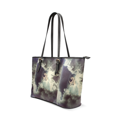 Sad Angel in Paradise Sky Leather Tote Bag/Large (Model 1640)