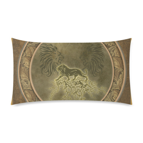 Lion with floral elements, vintage Custom Rectangle Pillow Case 20"x36" (one side)