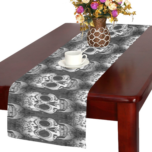 new skull allover pattern 2 by JamColors Table Runner 14x72 inch