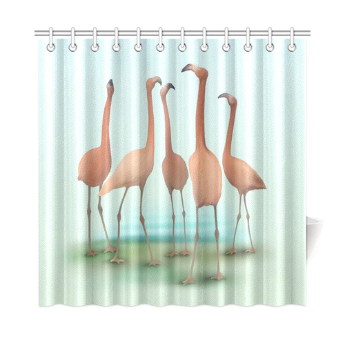 Flamingo Mingle, watercolor, birds Shower Curtain 72"x72"