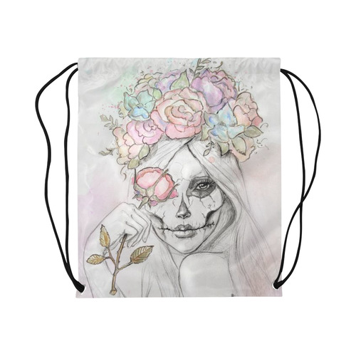 Boho Queen, skull girl, watercolor woman Large Drawstring Bag Model 1604 (Twin Sides)  16.5"(W) * 19.3"(H)