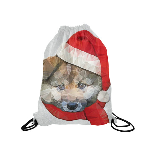 christmas santa dog Medium Drawstring Bag Model 1604 (Twin Sides) 13.8"(W) * 18.1"(H)